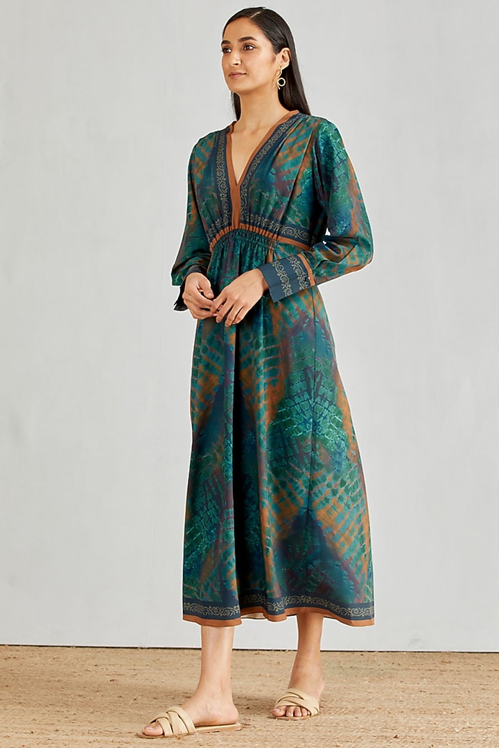 Green Printed Midi Summer Dress by Kavita Bhartia at Pernia's Pop Up Shop