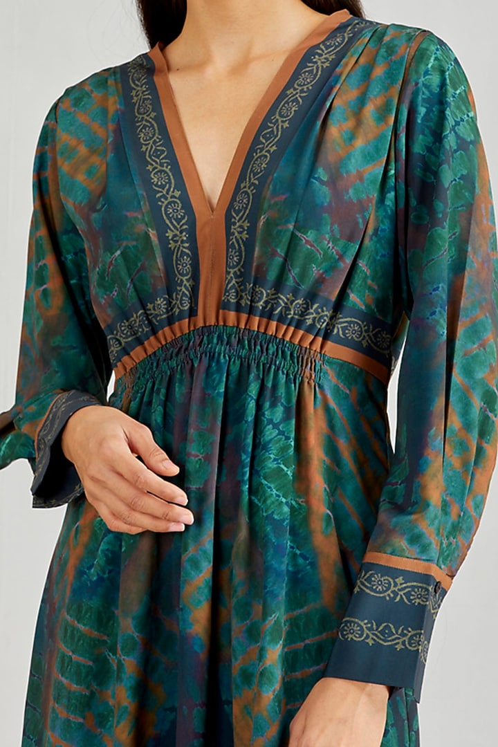 Green Printed Midi Summer Dress by Kavita Bhartia at Pernia's Pop Up Shop