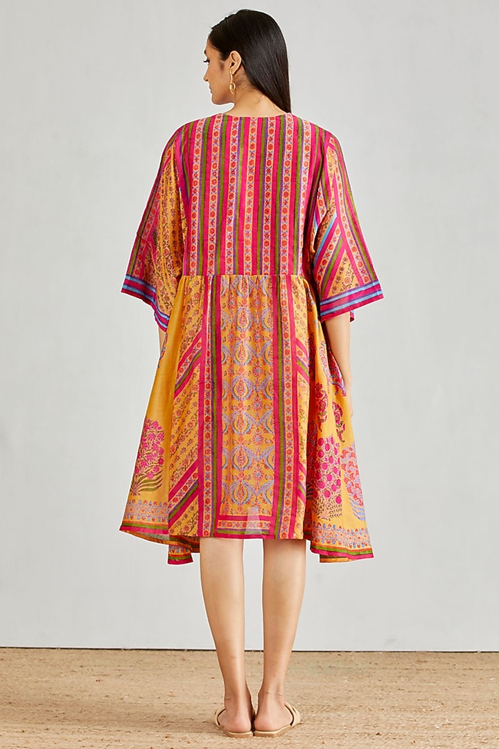 Mustard Hand Block Printed Boho Vacation Dress by Kavita Bhartia at Pernia's Pop Up Shop