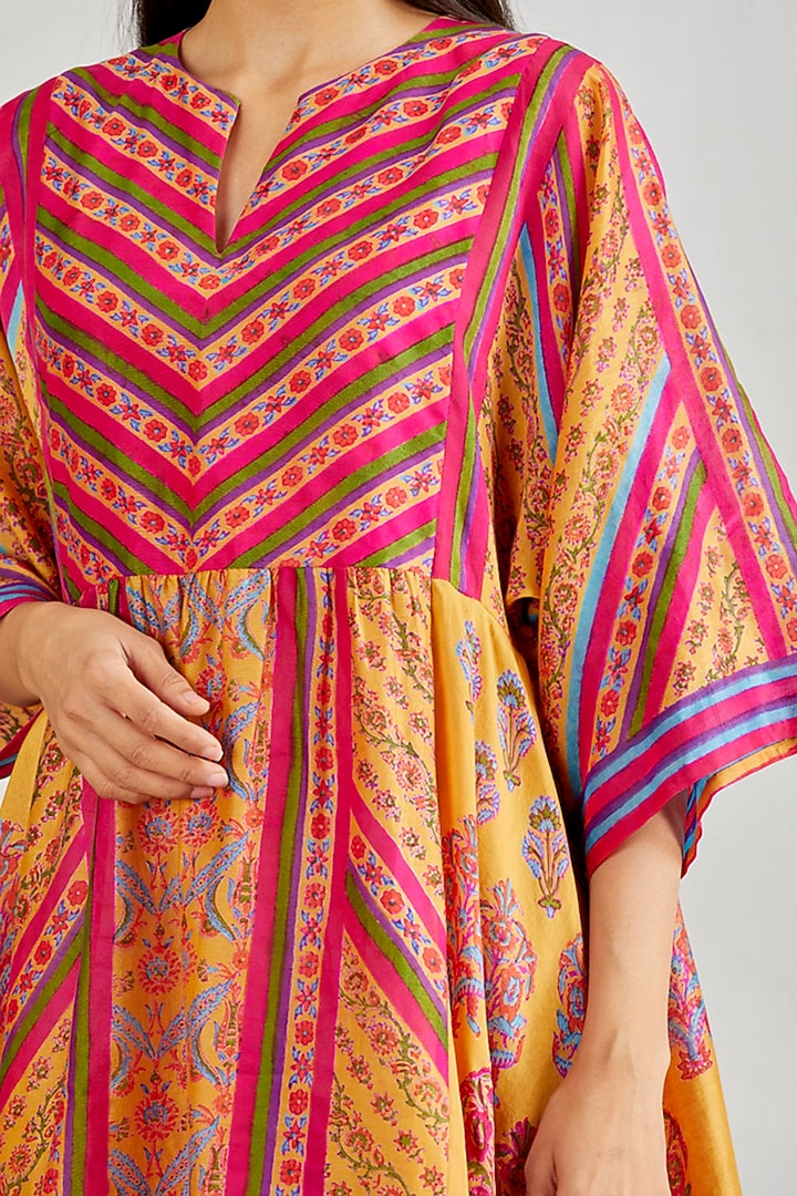 Mustard Hand Block Printed Boho Vacation Dress by Kavita Bhartia at Pernia's Pop Up Shop