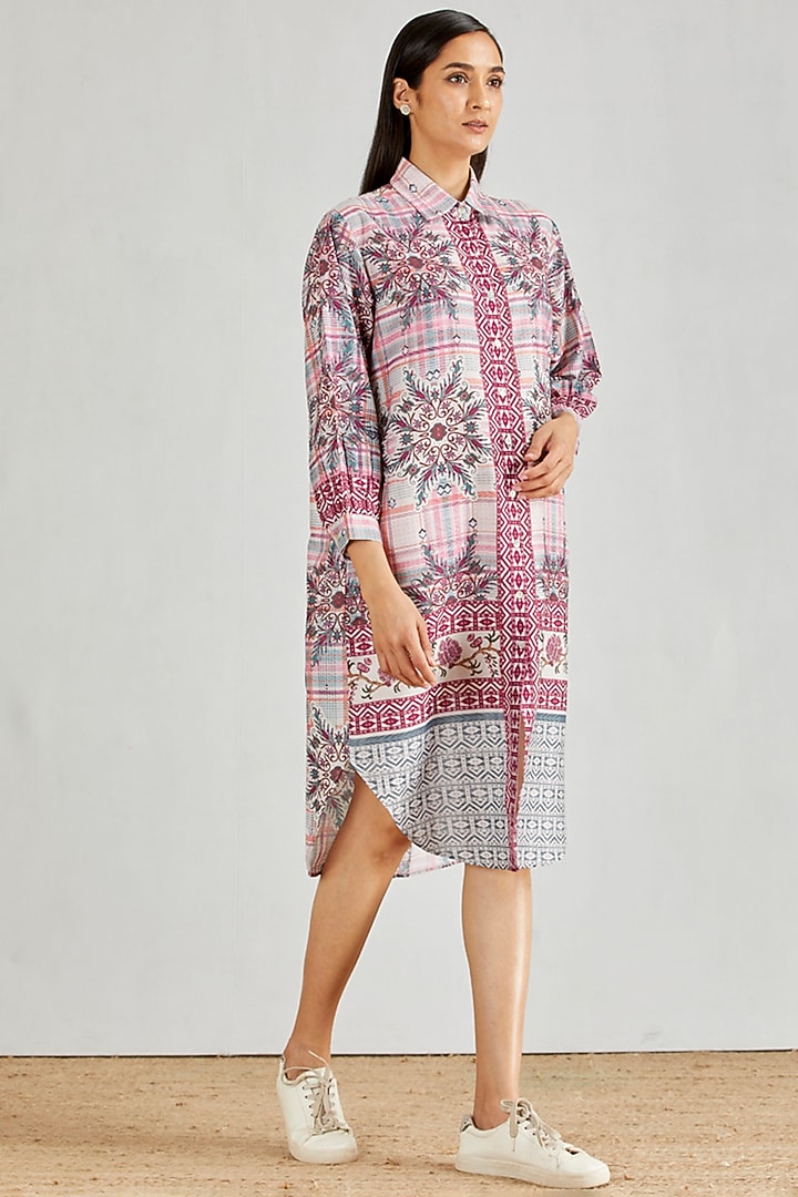 Multi Colored Printed Summer Shirt Dress by Kavita Bhartia at Pernia's Pop Up Shop
