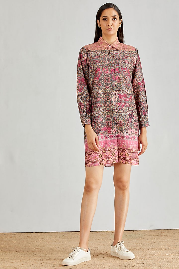 Multi Colored Printed Mini Shirt Dress by Kavita Bhartia