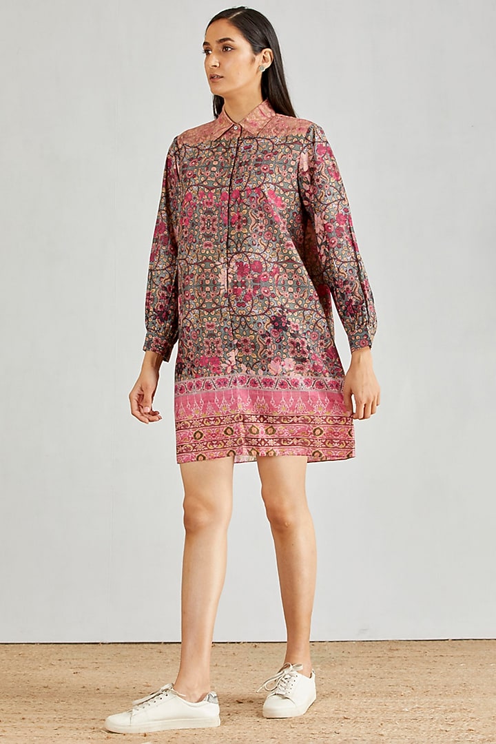 Multi-Colored Poly Muslin Printed Mini Summer Dress by Kavita Bhartia at Pernia's Pop Up Shop
