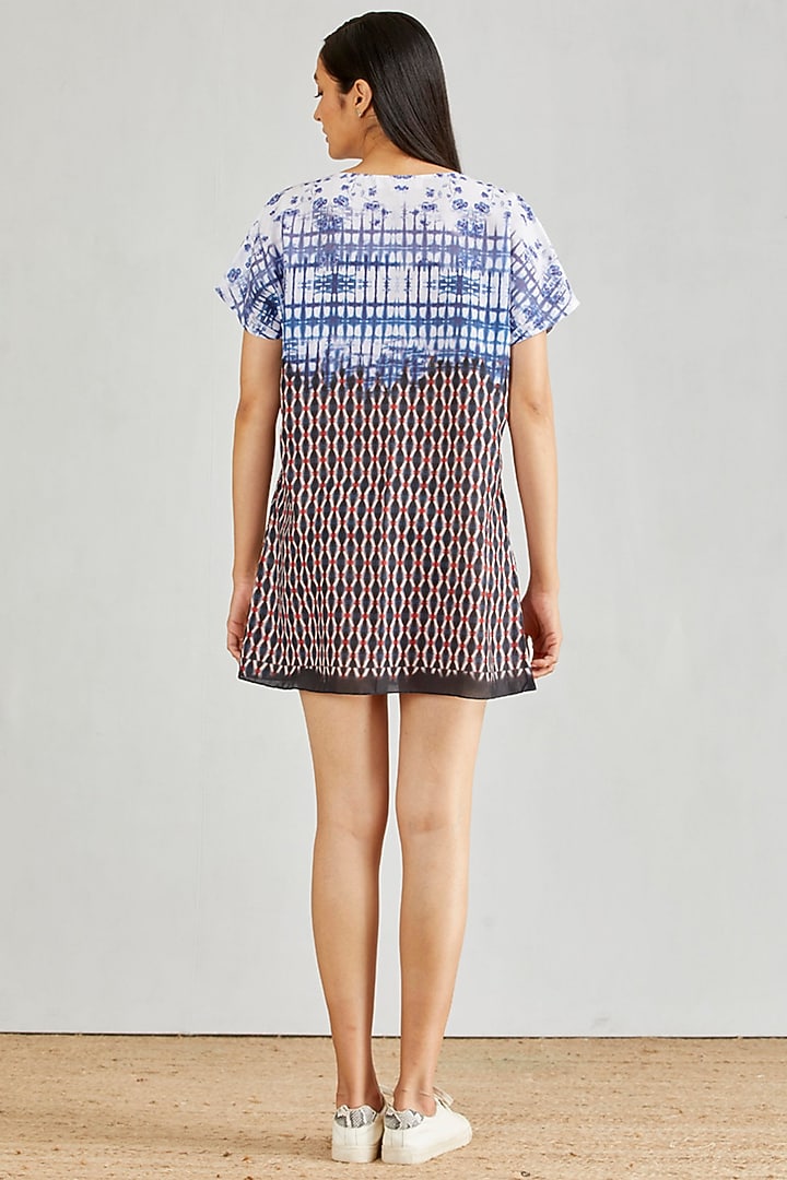 Multi-Colored Poly Muslin Tie-Dye Printed Mini Summer Dress by Kavita Bhartia at Pernia's Pop Up Shop
