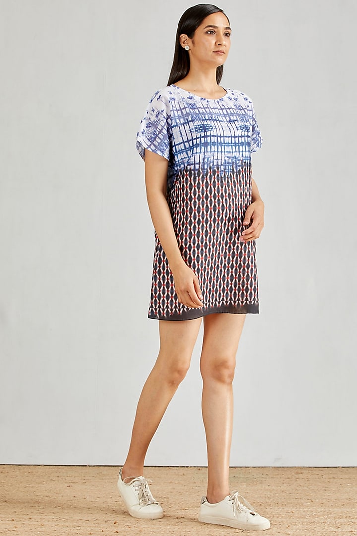 Multi-Colored Poly Muslin Tie-Dye Printed Mini Summer Dress by Kavita Bhartia at Pernia's Pop Up Shop