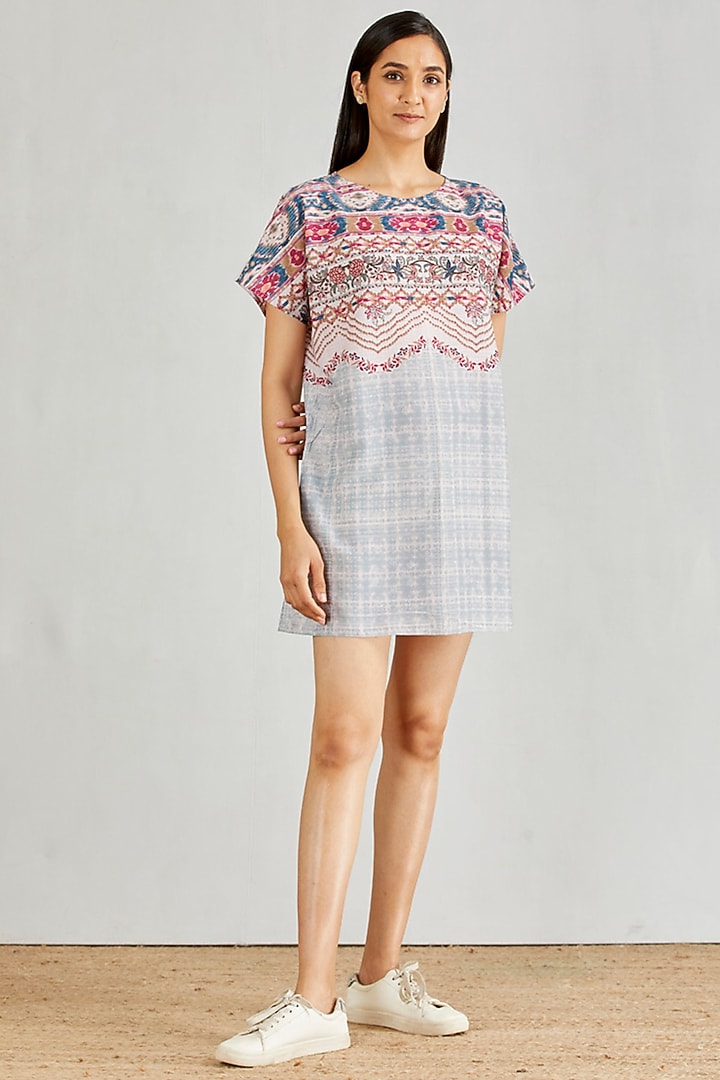 Multi-Colored Poly Muslin Tie-Dye Printed Mini Summer Dress by Kavita Bhartia at Pernia's Pop Up Shop