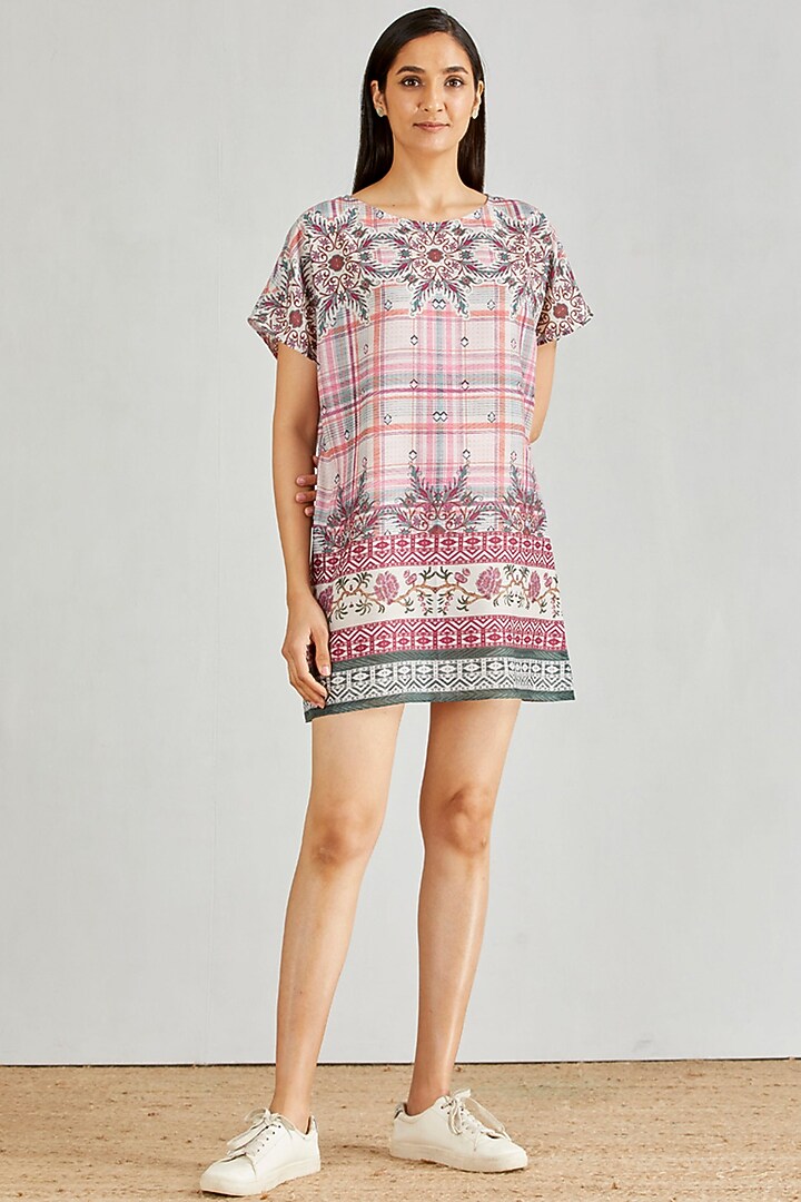 Multi-Colored Poly Muslin Tie-Dye Printed Mini Summer Dress by Kavita Bhartia at Pernia's Pop Up Shop
