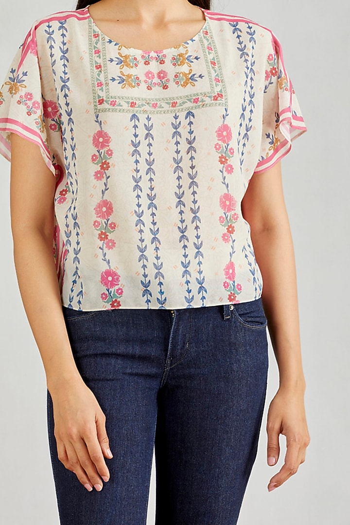 Ivory Georgette Kaftan Top by Kavita Bhartia at Pernia's Pop Up Shop
