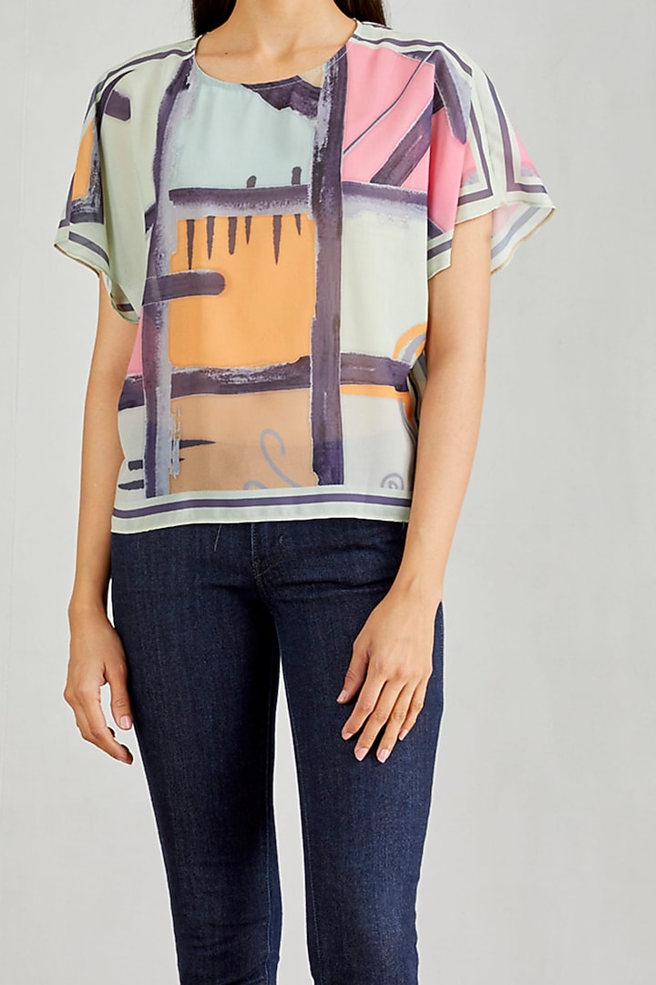 Multi Colored Georgette Kaftan Top by Kavita Bhartia at Pernia's Pop Up Shop
