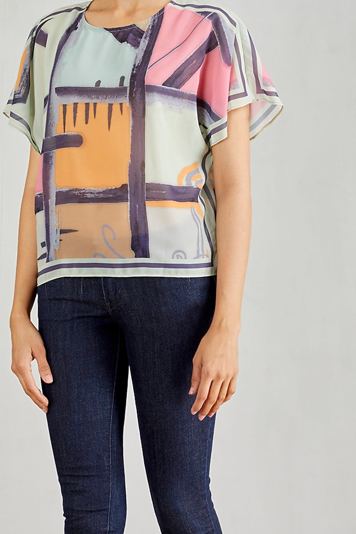 Multi Colored Georgette Kaftan Top by Kavita Bhartia at Pernia's Pop Up Shop