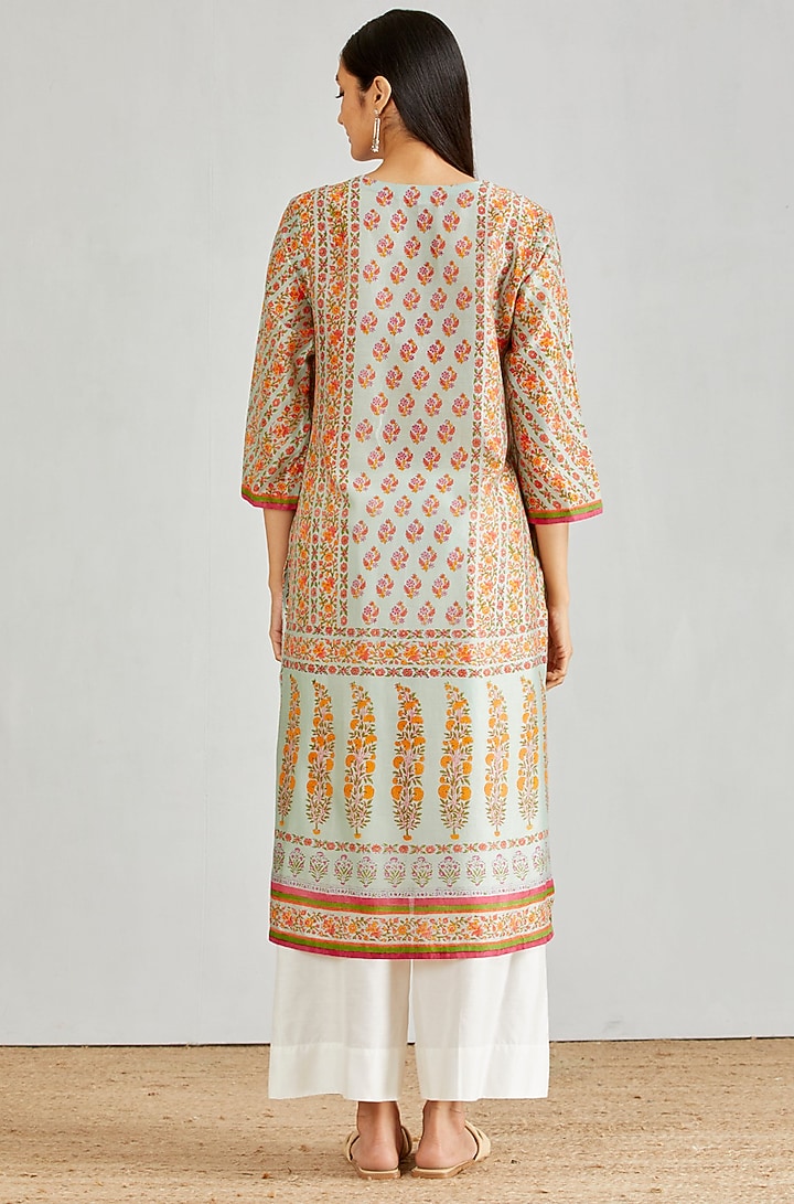 Green Hand Black Printed Kurta Set by Kavita Bhartia at Pernia's Pop Up Shop