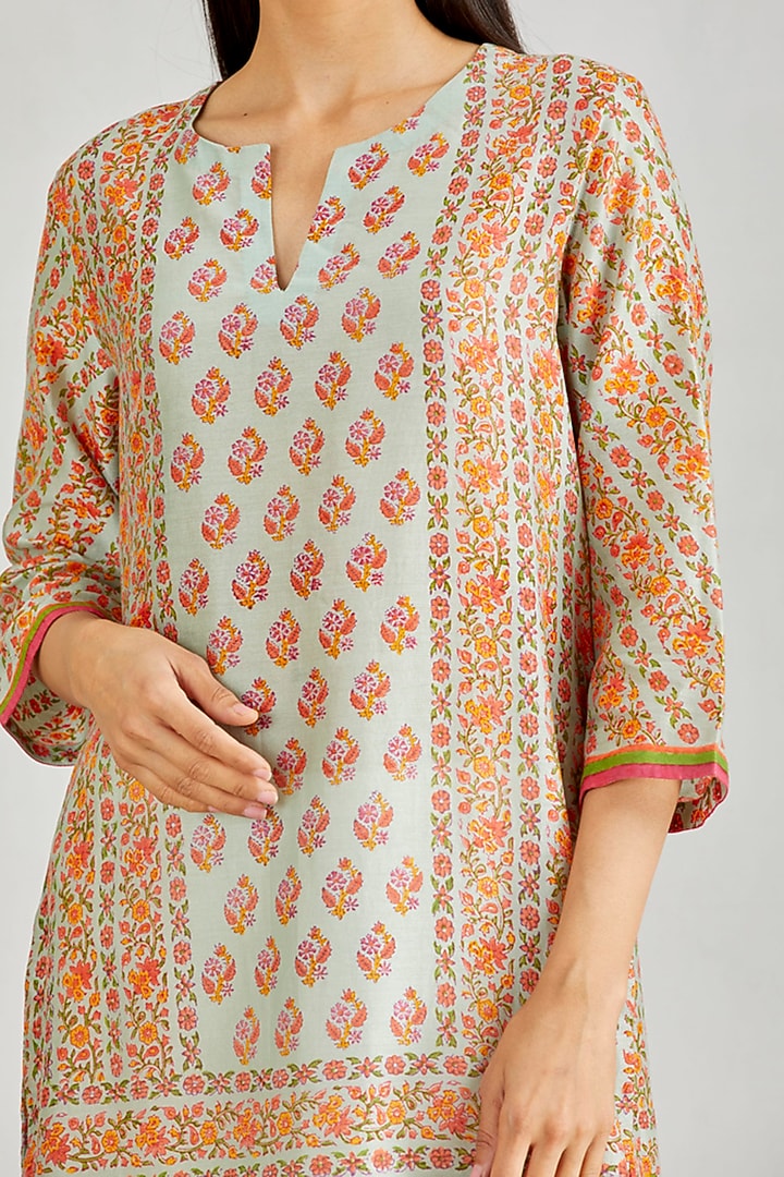 Green Hand Black Printed Kurta Set by Kavita Bhartia at Pernia's Pop Up Shop