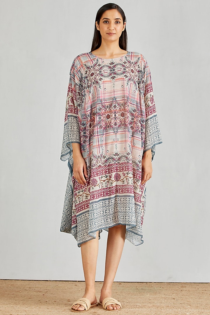 Multi Colored Pleated Midi Kaftan by Kavita Bhartia