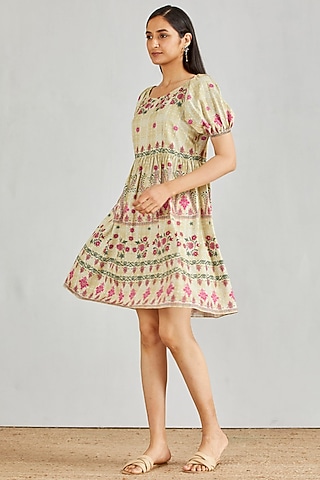 Multi Colored Printed Baby Doll Dress by Kavita Bhartia