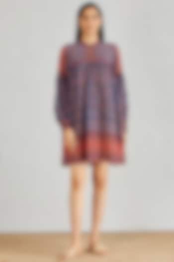 Blue Printed Pleated Summer Dress by Kavita Bhartia at Pernia's Pop Up Shop