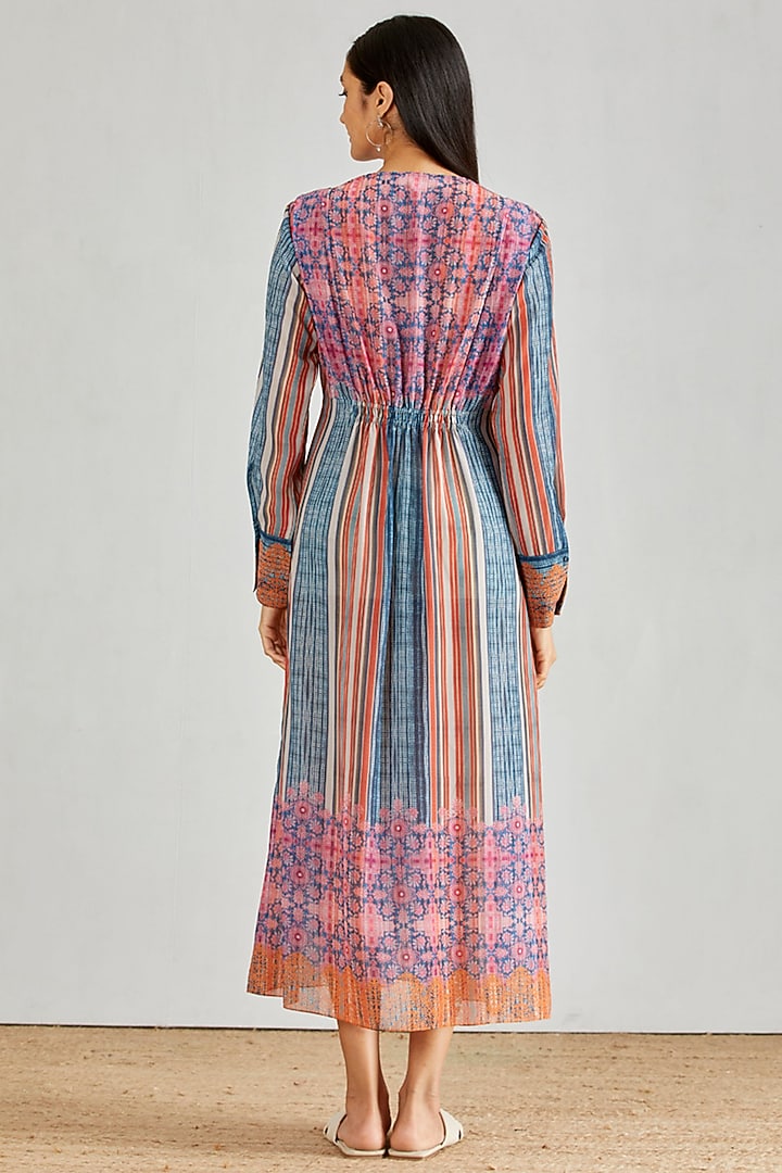 Multi Colored Floral Printed & Striped Summer Dress by Kavita Bhartia at Pernia's Pop Up Shop