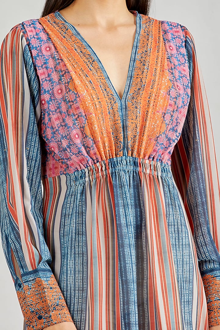 Multi Colored Floral Printed & Striped Summer Dress by Kavita Bhartia at Pernia's Pop Up Shop