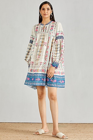Multi Colored Printed Pleated Dress by Kavita Bhartia