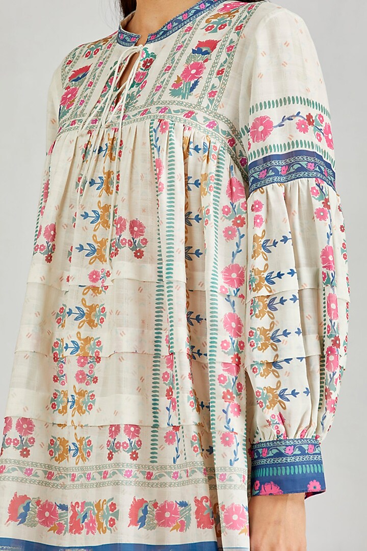 Multi Colored Printed Pleated Summer Dress by Kavita Bhartia at Pernia's Pop Up Shop