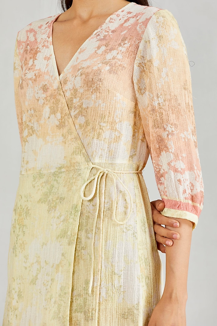 Multi Colored Cotton Printed Wrap Vacation Dress by Kavita Bhartia at Pernia's Pop Up Shop