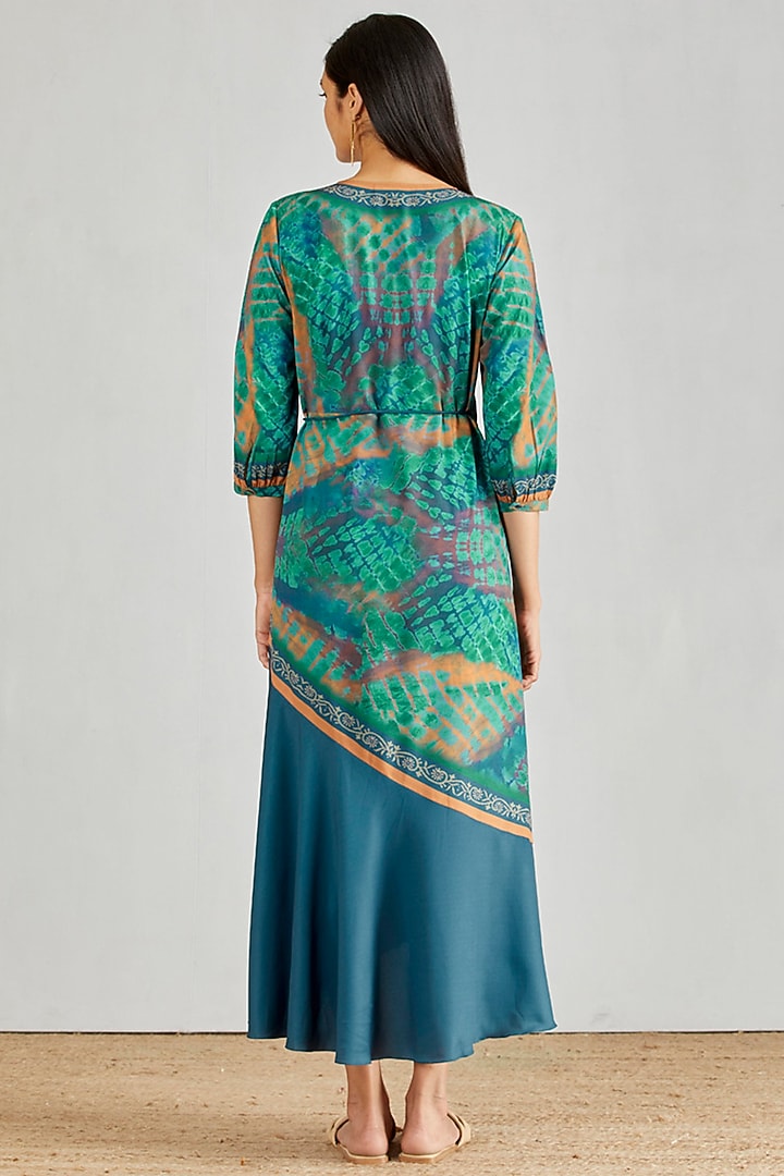Green Printed & Tie-Dye Wrap Summer Dress by Kavita Bhartia at Pernia's Pop Up Shop