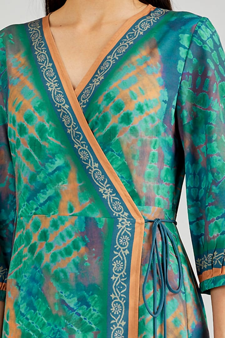 Green Printed & Tie-Dye Wrap Summer Dress by Kavita Bhartia at Pernia's Pop Up Shop