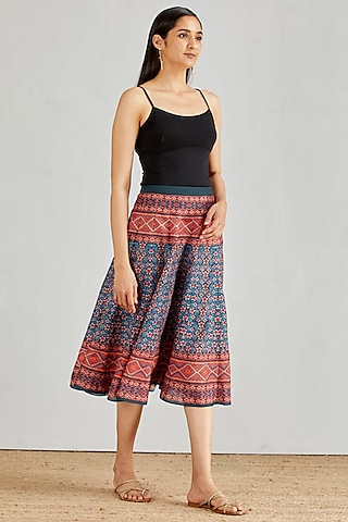 Blue Printed Paneled Skirt by Kavita Bhartia