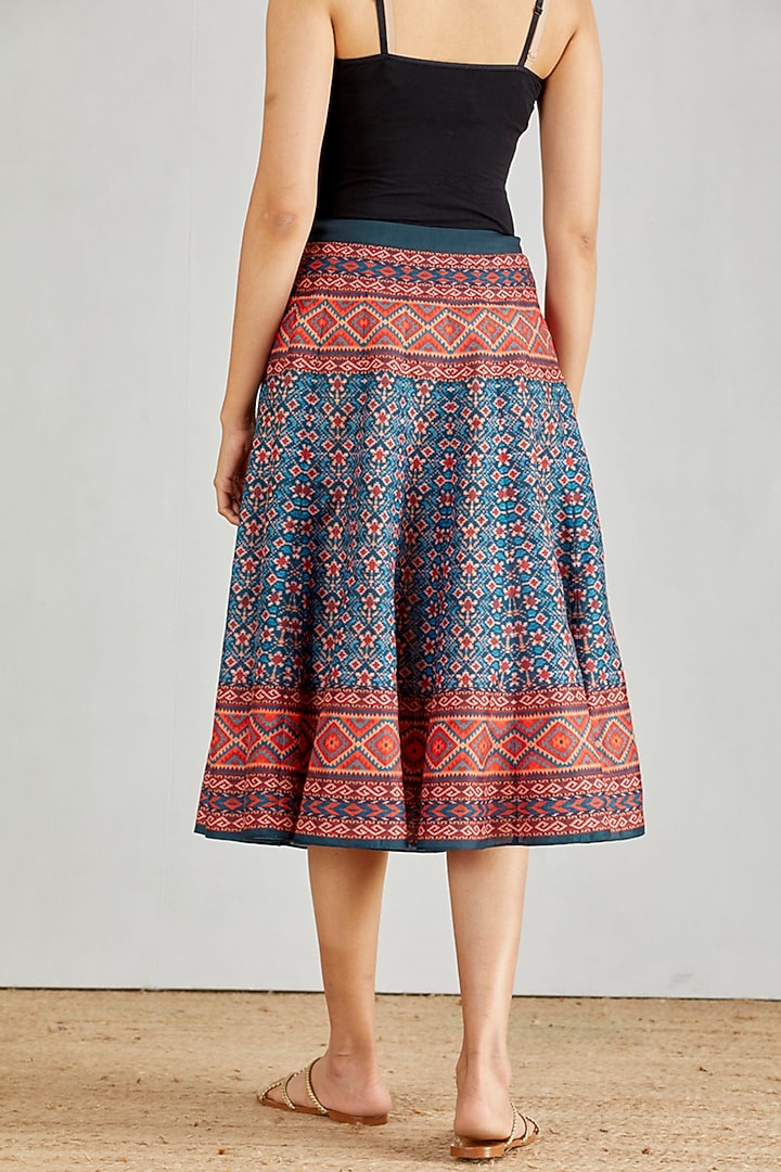 Blue Printed Paneled Skirt by Kavita Bhartia at Pernia's Pop Up Shop