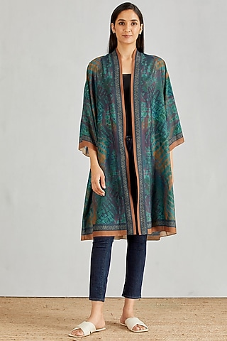 Multi Colored Printed Poly Muslin Kimono Cape by Kavita Bhartia
