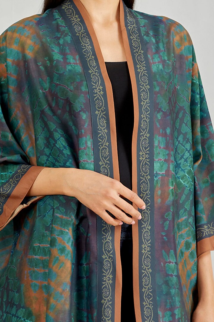 Multi Colored Printed Poly Muslin Kimono Cape by Kavita Bhartia at Pernia's Pop Up Shop