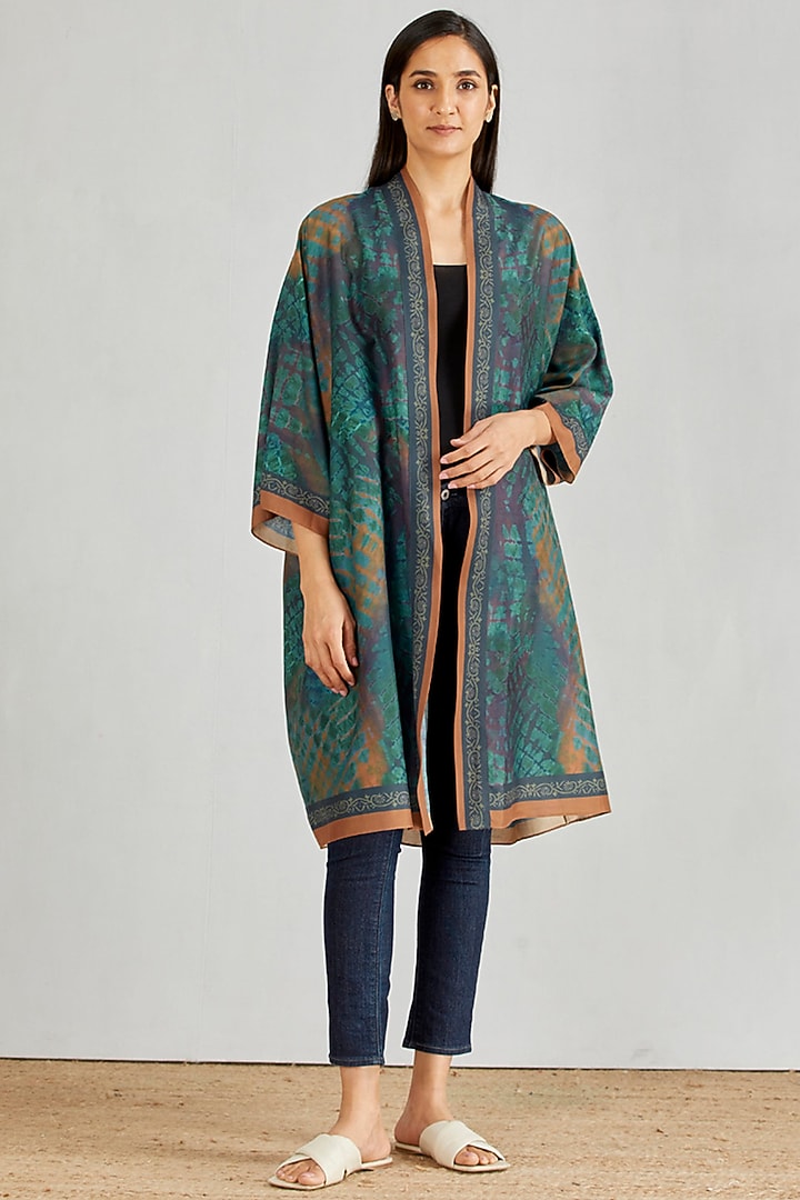 Multi Colored Printed Poly Muslin Kimono Cape by Kavita Bhartia at Pernia's Pop Up Shop