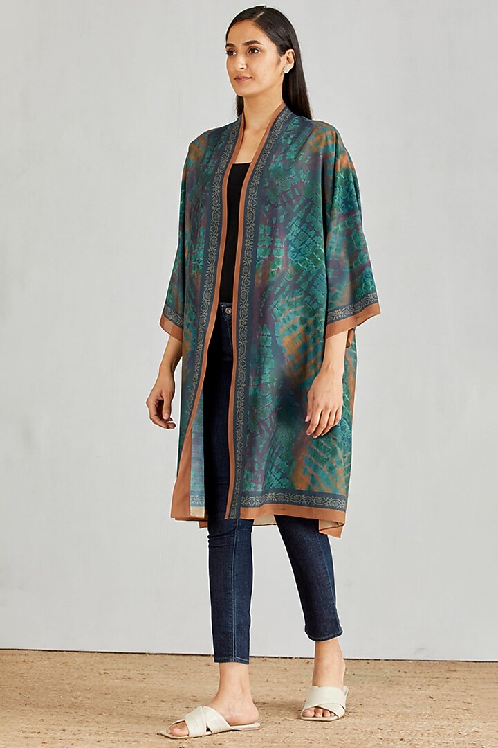 Multi Colored Printed Poly Muslin Kimono Cape by Kavita Bhartia at Pernia's Pop Up Shop