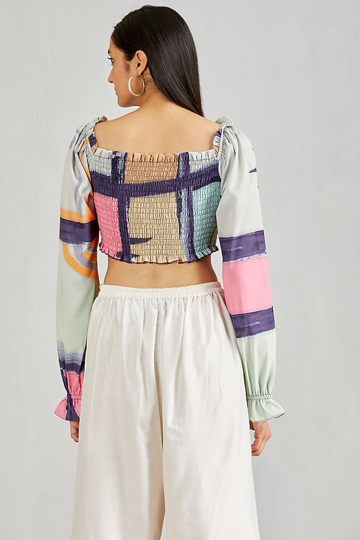 Multi Colored Printed Smocking Crop Top by Kavita Bhartia at Pernia's Pop Up Shop