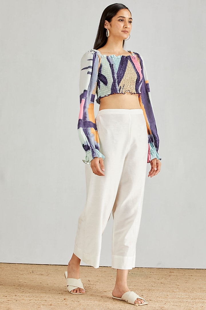 Multi Colored Printed Smocking Crop Top by Kavita Bhartia at Pernia's Pop Up Shop