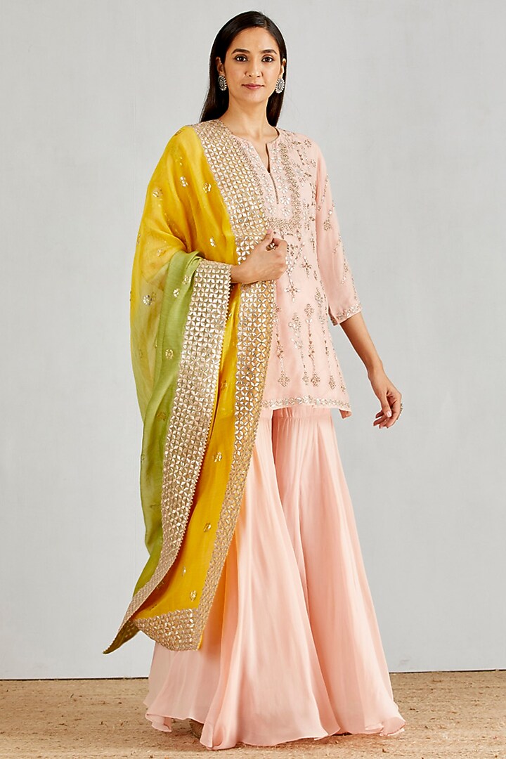 Pink Hand Embellished Wedding Sharara Set by Kavita Bhartia at Pernia's Pop Up Shop