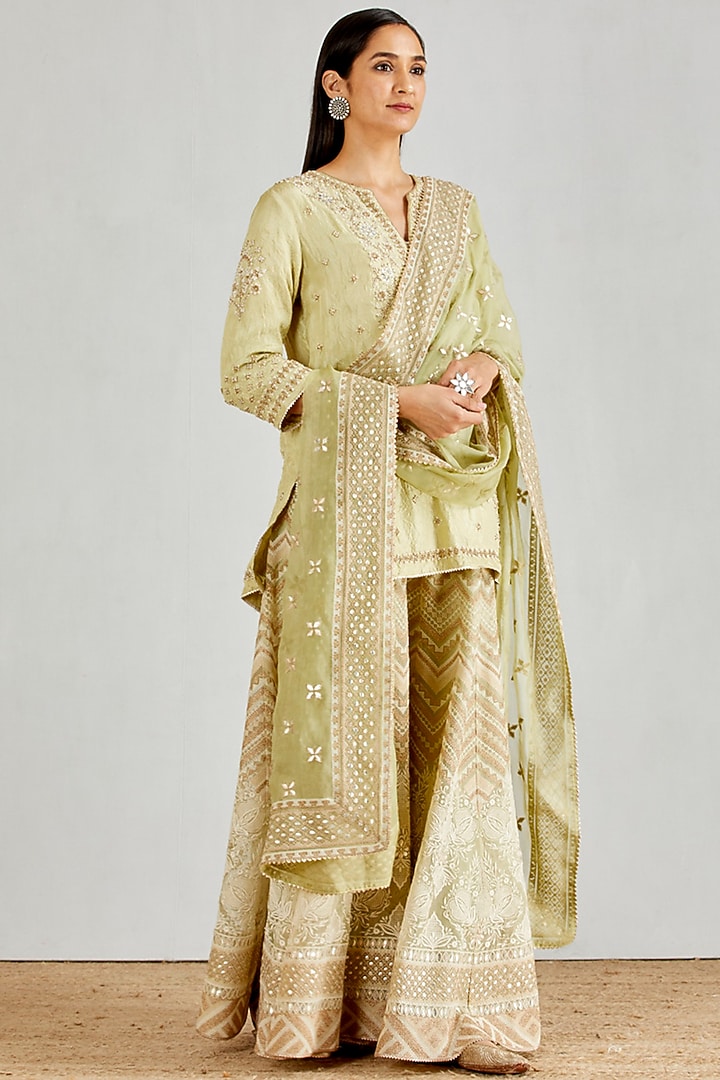 Green Chikankari Bridal Sharara Set by Kavita Bhartia at Pernia's Pop Up Shop