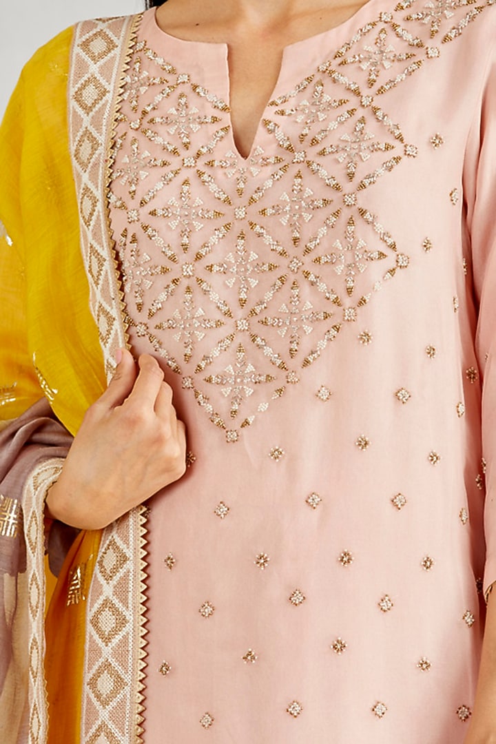Pink Tiered Wedding Sharara Set With Pearls Work by Kavita Bhartia at Pernia's Pop Up Shop