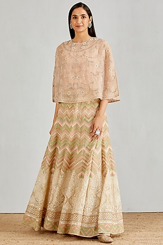 Light Pink Hand Embellished Chikankari Skirt Set by Kavita Bhartia