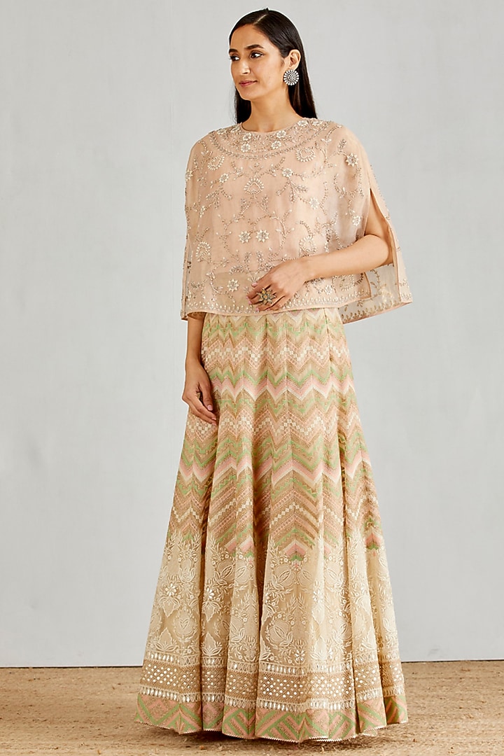 Light Pink Hand Embellished Chikankari Skirt Set by Kavita Bhartia at Pernia's Pop Up Shop