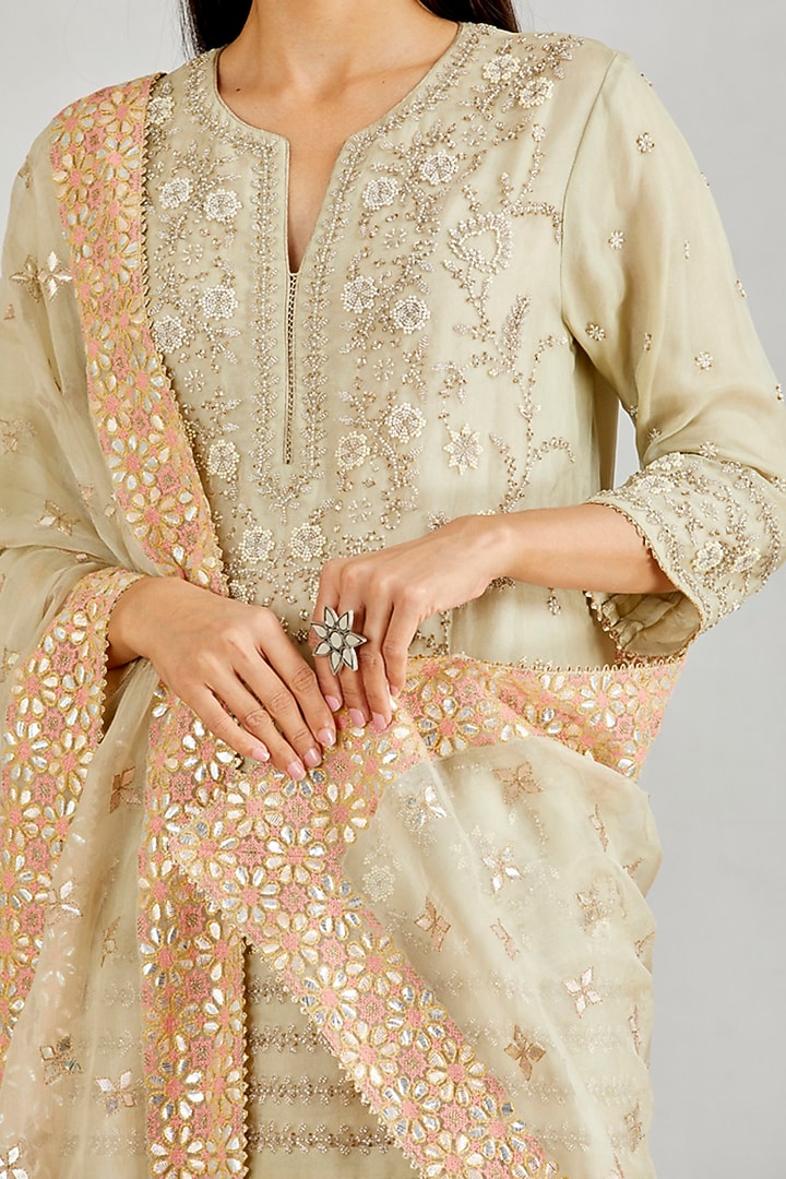 Green & Yellow Hand Embellished Chikankari Bridal Sharara Set by Kavita Bhartia at Pernia's Pop Up Shop