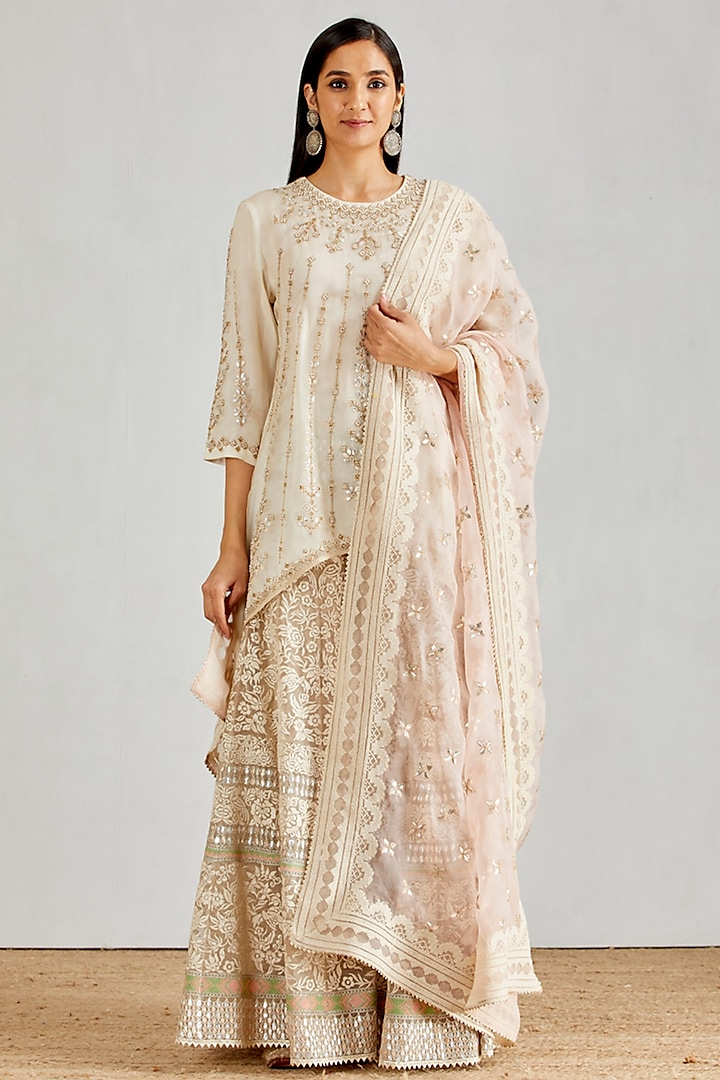 Ivory Embellished Sharara Set by Kavita Bhartia