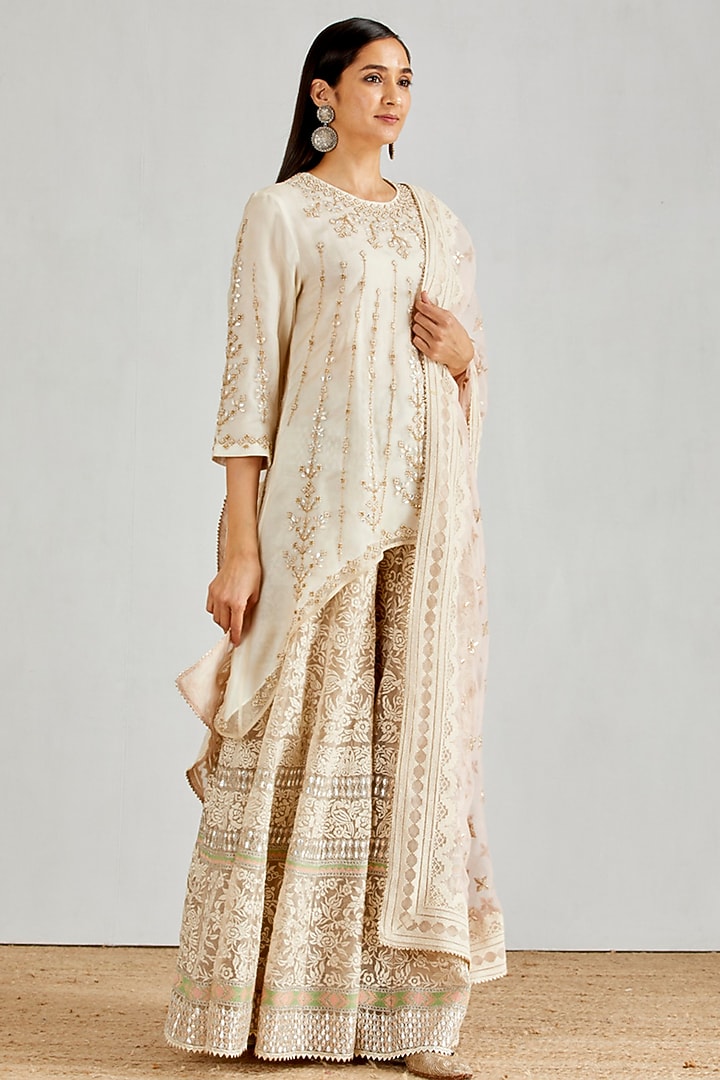 Ivory Embellished Bridal Sharara Set by Kavita Bhartia at Pernia's Pop Up Shop