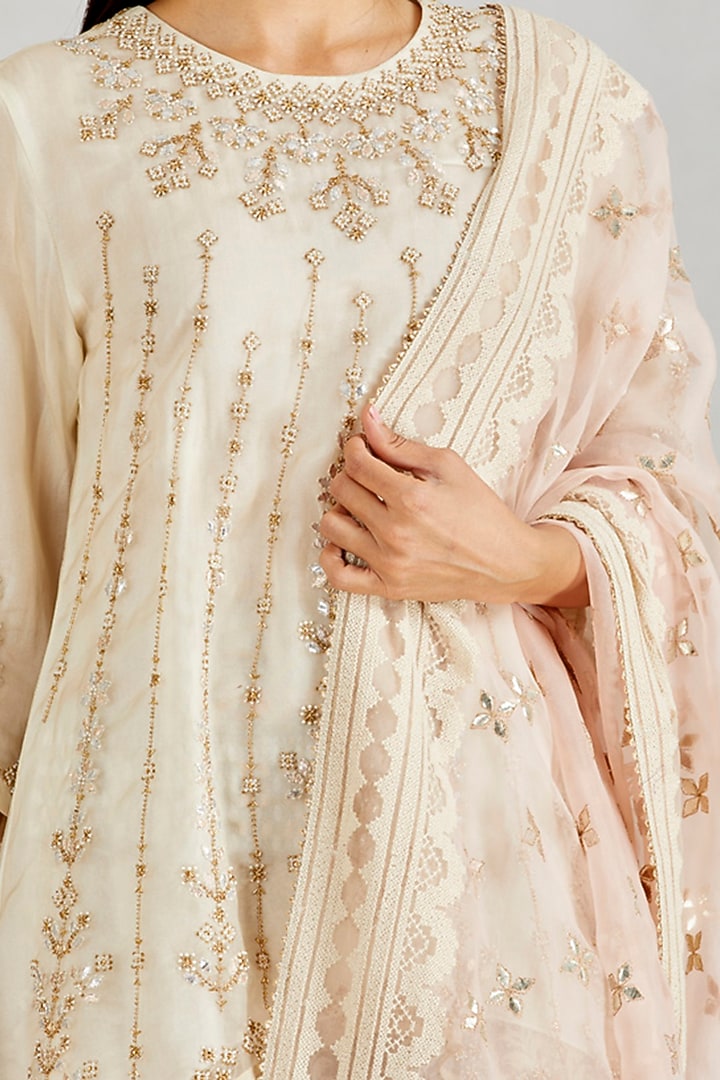 Ivory Embellished Bridal Sharara Set by Kavita Bhartia at Pernia's Pop Up Shop