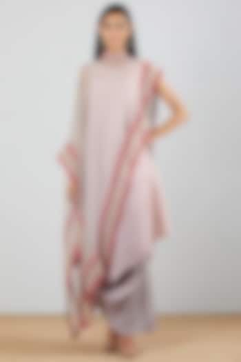 Grey & Pink Cocktail Dress With Asymmetrical Cape by Kavita Bhartia at Pernia's Pop Up Shop