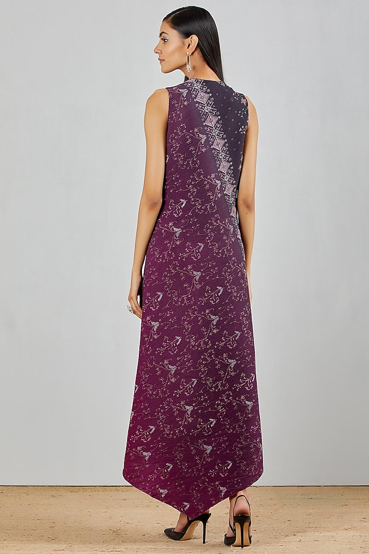 Purple & Wine Hand Block Printed Cowl Vacation Dress by Kavita Bhartia at Pernia's Pop Up Shop