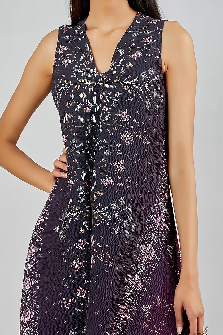 Purple & Wine Hand Block Printed Cowl Vacation Dress by Kavita Bhartia at Pernia's Pop Up Shop