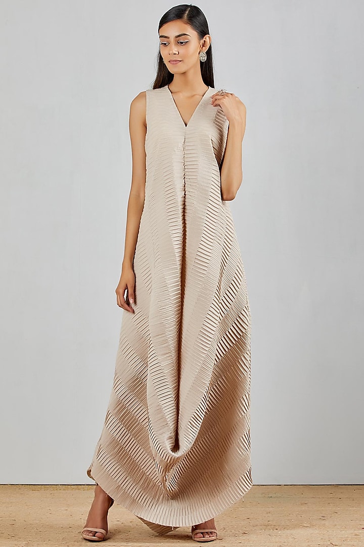 Pearl Grey Cowl Dress by Kavita Bhartia
