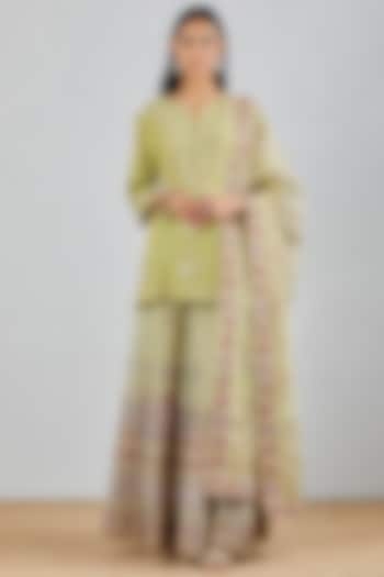 Sage Green Hand Embroidered Sharara Set by Kavita Bhartia at Pernia's Pop Up Shop