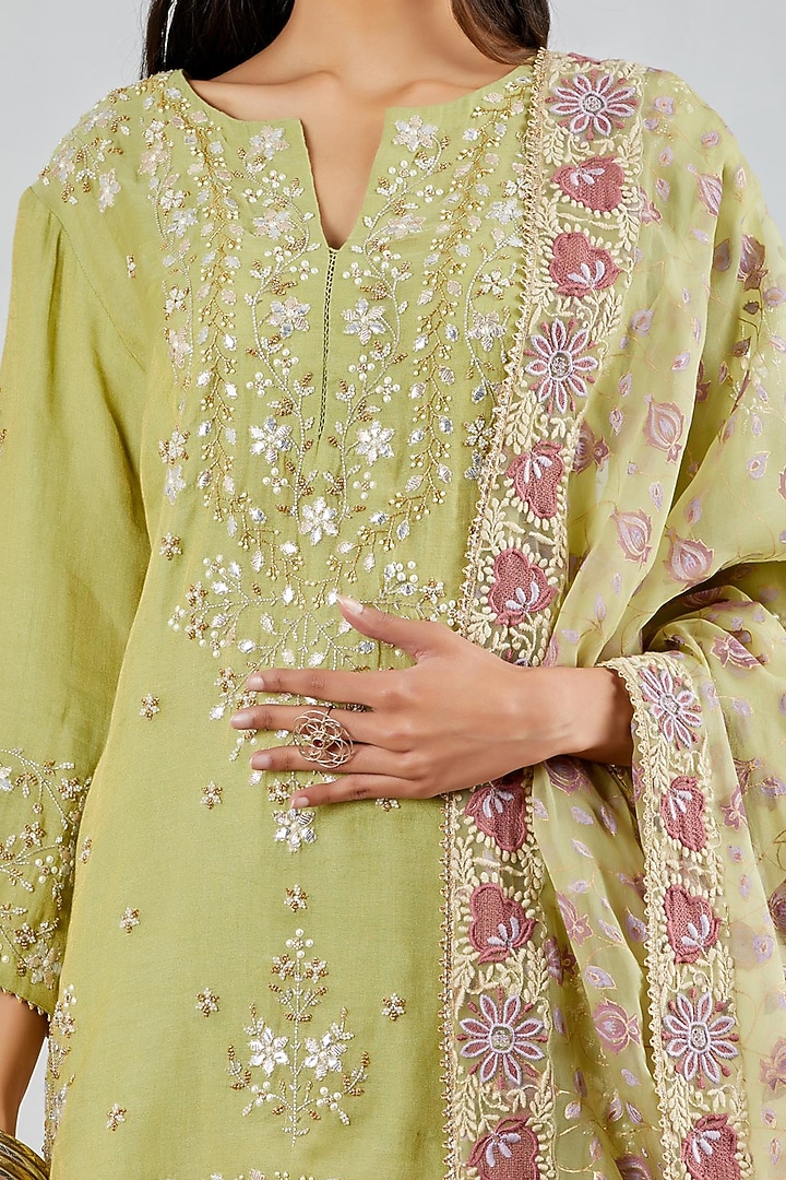 Sage Green Hand Embroidered Bridal Sharara Set by Kavita Bhartia at Pernia's Pop Up Shop