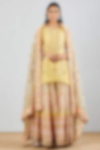 Pale Yellow Embroidered Sharara Set by Kavita Bhartia